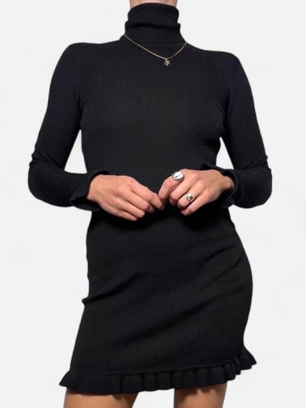 ralph lauren NWT merino wool mini turtleneck sweater dress with ruffle hem S